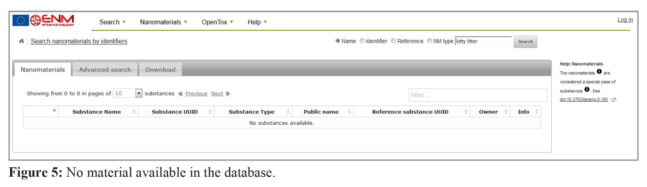 Figure 5: No material available in the database.