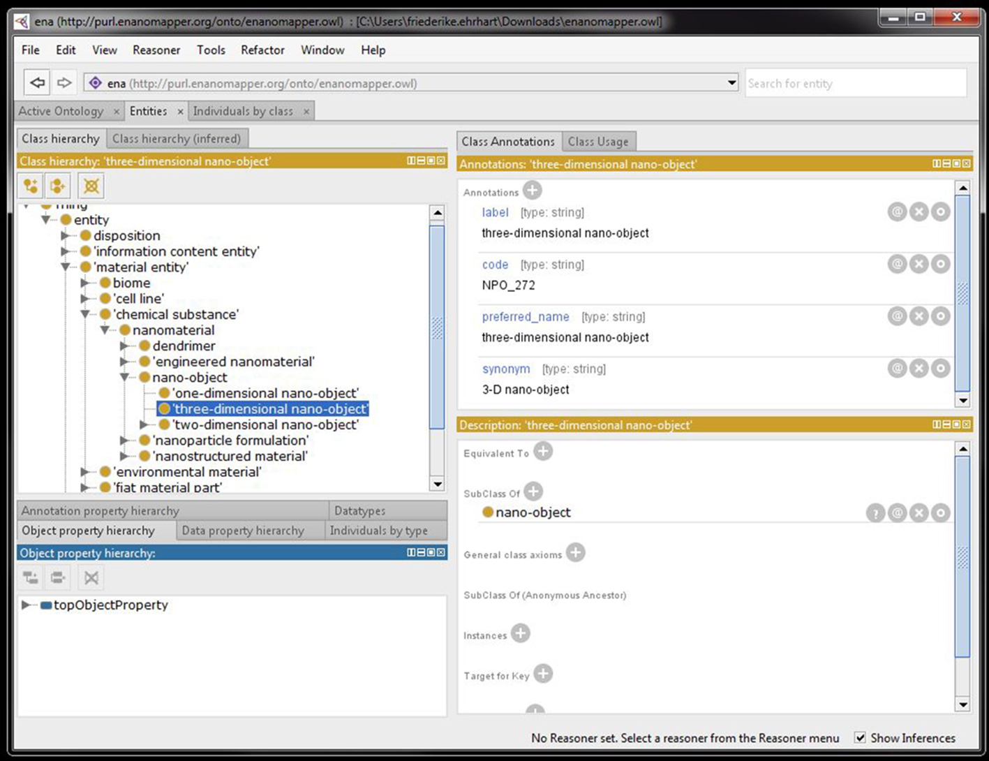 eNM Ontology in protege 3D nanomaterial 2